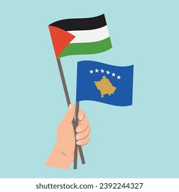 Flags of Palestine and Kosovo, Hand Holding flags