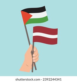 Flags of Palestine and Latvia, Hand Holding flags