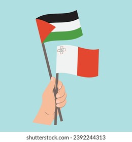 Flags of Palestine and Malta, Hand Holding flags