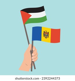 Flags of Palestine and Moldova, Hand Holding flags