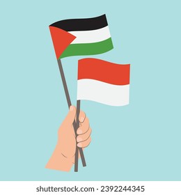 Flags of Palestine and Monaco, Hand Holding flags