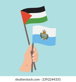 Flags of Palestine and San Marino, Hand Holding flags