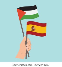 Flags of Palestine and Spain, Hand Holding flags