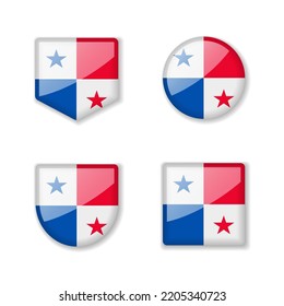 Flags of Panama - glossy collection. Set of vector illustrations
