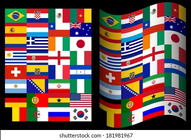 Flags of participating countries in Brazil on a black background