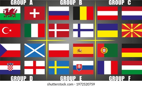 Flags of the participating teams with the text for the European Cup.