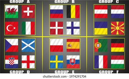 Flags of the participating teams with the text for the European Cup.