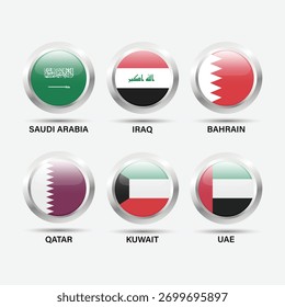 Flags of the Persian Gulf countries. United Arab Emirates, Saudi Arabia, Qatar, Bahrain, Kuwait, Iraq
