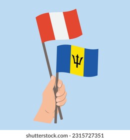 Flags of Peru and Barbados, Hand Holding flags