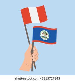 Banderas de Perú y Belice, portando banderas