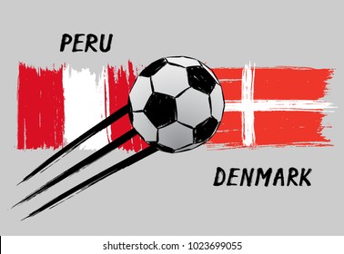 Flags of Peru and Denmark - Icon for football championship - Grunge