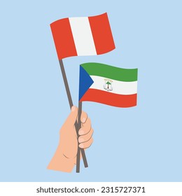 Flags of Peru and Equatorial Guinea, Hand Holding flags