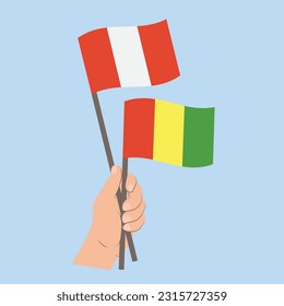 Flags of Peru and Guinea, Hand Holding flags