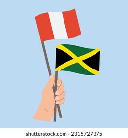 Flags of Peru and Jamaica, Hand Holding flags