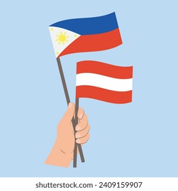 Banderas de Filipinas y Austria, banderas con mano