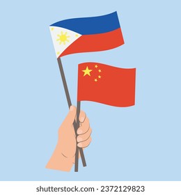 Flags of the Philippines and China, Hand Holding flags