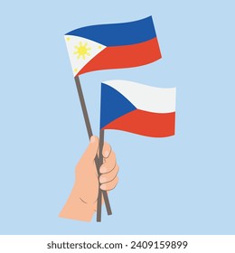 Flags of the Philippines and Czech Republic, Hand Holding flags