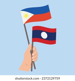 Flags of the Philippines and Laos, Hand Holding flags