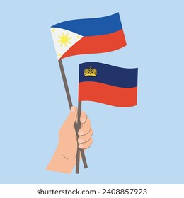 Banderas de Filipinas y Liechtenstein, banderas con mano
