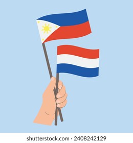 Flags of the Philippines and the Netherlands, Hand Holding flags