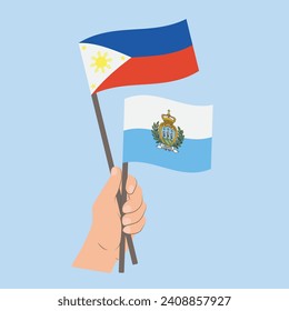 Flags of the Philippines and San Marino, Hand Holding flags