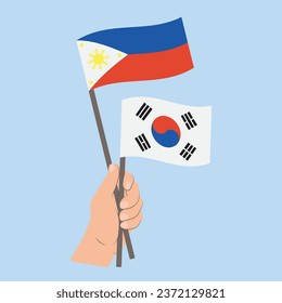 Flags of the Philippines and South Korea, Hand Holding flags