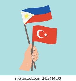 Flags of the Philippines and Turkey, Hand Holding flags