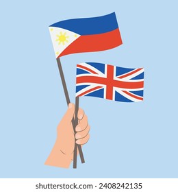 Banderas de Filipinas y el Reino Unido, banderas con manos en alto
