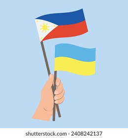 Flags of the Philippines and Ukraine, Hand Holding flags