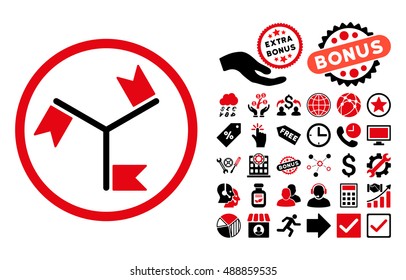 Flags pictograph with bonus icon set. Vector illustration style is flat iconic bicolor symbols, intensive red and black colors, white background.