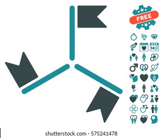 Flags pictograph with bonus passion images. Vector illustration style is flat rounded iconic soft blue symbols on white background.