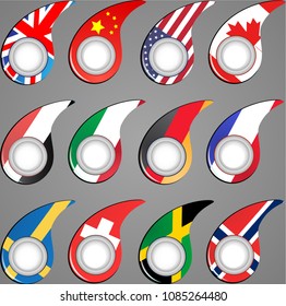  Flags point of the world. Vector map illustration with markers