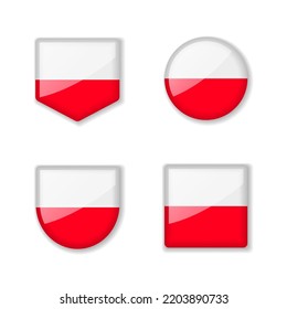 Flags of Poland - glossy collection. Set of vector illustrations
