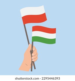 Flags of Poland and Hungary, Hand Holding flags