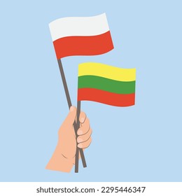 Flags of Poland and Lithuania, Hand Holding flags