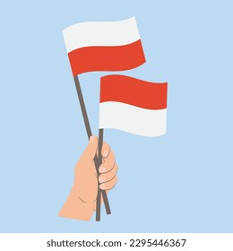 Flags of Poland and Monaco, Hand Holding flags