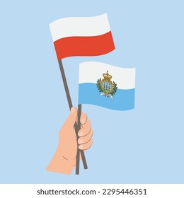 Flags of Poland and San Marino, Hand Holding flags