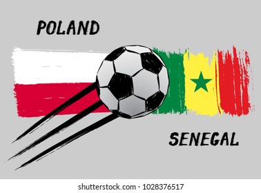 Flags of Poland and Senegal - Icon for football championship - Grunge