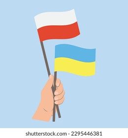 Flags of Poland and Ukraine, Hand Holding flags