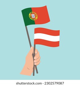 Flags of Portugal and Austria, Hand Holding flags