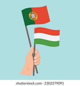 Flags of Portugal and Hungary, Hand Holding flags
