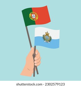 Flags of Portugal and San Marino, Hand Holding flags