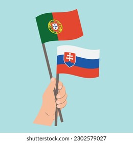 Flags of Portugal and Slovakia, Hand Holding flags
