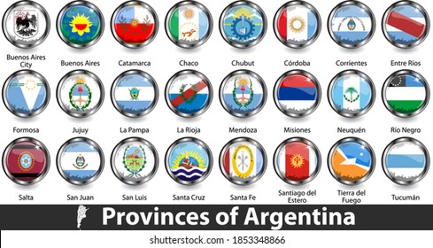 Flags of provinces of Argentina in badges. Vector image