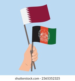 Flags of Qatar and Afghanistan, Hand Holding flags