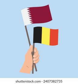 Flags of Qatar and Belgium, Hand Holding flags