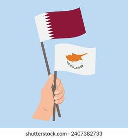 Flags of Qatar and Cyprus, Hand Holding flags