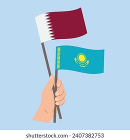 Flags of Qatar and Kazakhstan, Hand Holding flags