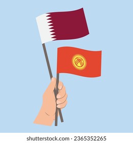 Flags of Qatar and Kyrgyzstan, Hand Holding flags
