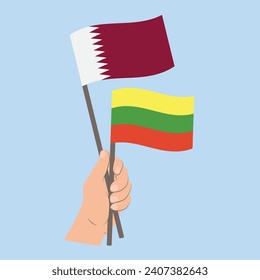 Flags of Qatar and Lithuania, Hand Holding flags